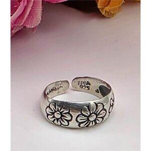 Sterling Silver Adjustable Baby Ring 925 Floral Vintage Signed TMA Size 2.5